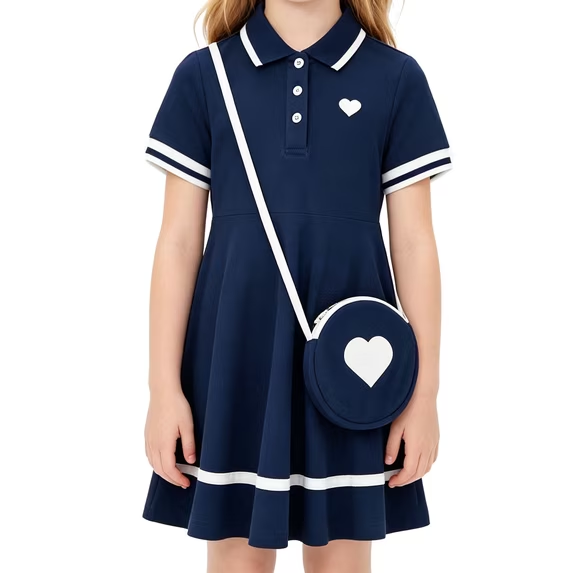 Lanbubble Toddler Girls Sporty Tennis Dress With Bag Short Sleeve Casual Polo Dress Purple Dress For Girls 3-7 Years