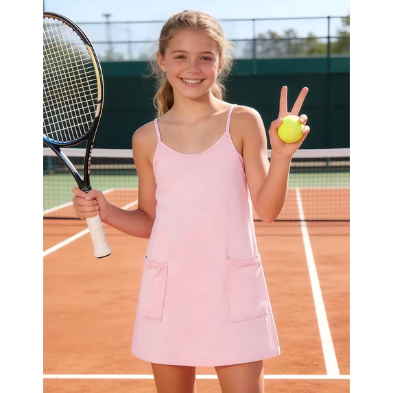 Lanbubble Girls Dress with Shorts Casual Spaghetti Straps Romper Dresses with Pockets 8-14 Years