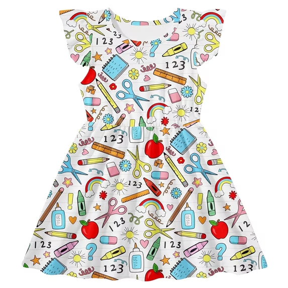Lanbubble Toddler Girls Dress Summer Casual Sundress Ruffle Flutter Sleeveless Dinosaur Dresses 5-6 Years