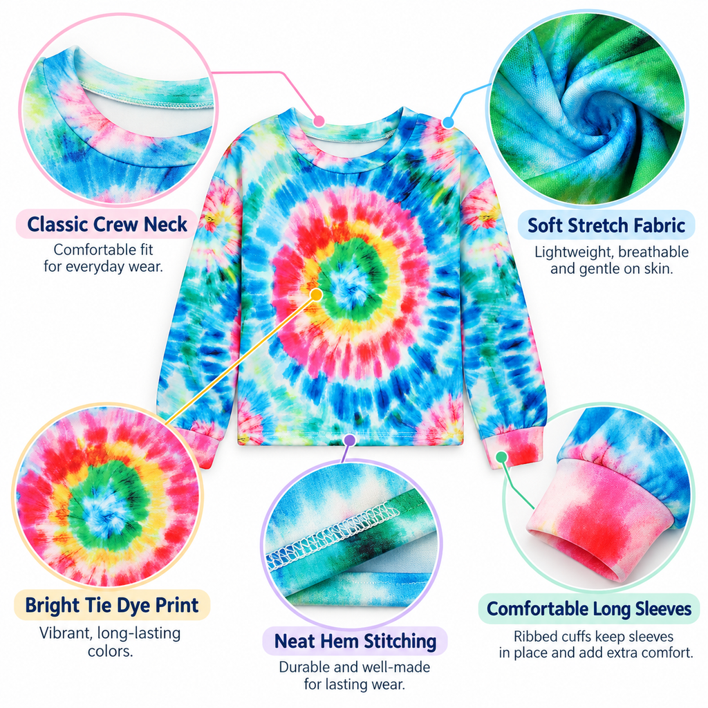 Lanbubble Girls Long Sleeve T Shirt Casual Graphic Tie Dye Top 7-12Y