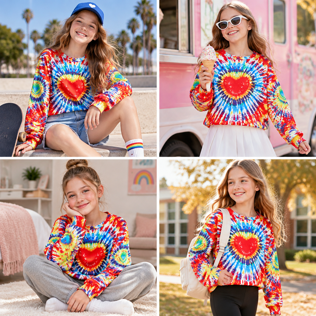 Lanbubble Girls Long Sleeve T Shirt Casual Graphic Tie Dye Top 7-12Y