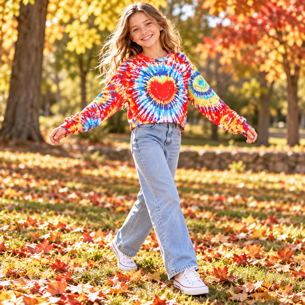Lanbubble Girls Long Sleeve T Shirt Casual Graphic Tie Dye Top 7-12Y
