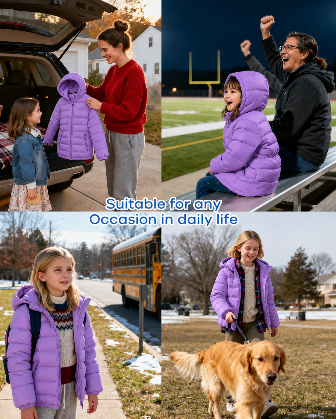 Lanbubble Girls Puffer Jacket Hooded Packable Winter Coat with Pockets Lightweight Warm Outerwear for Kids, Sizes 4-12 Years