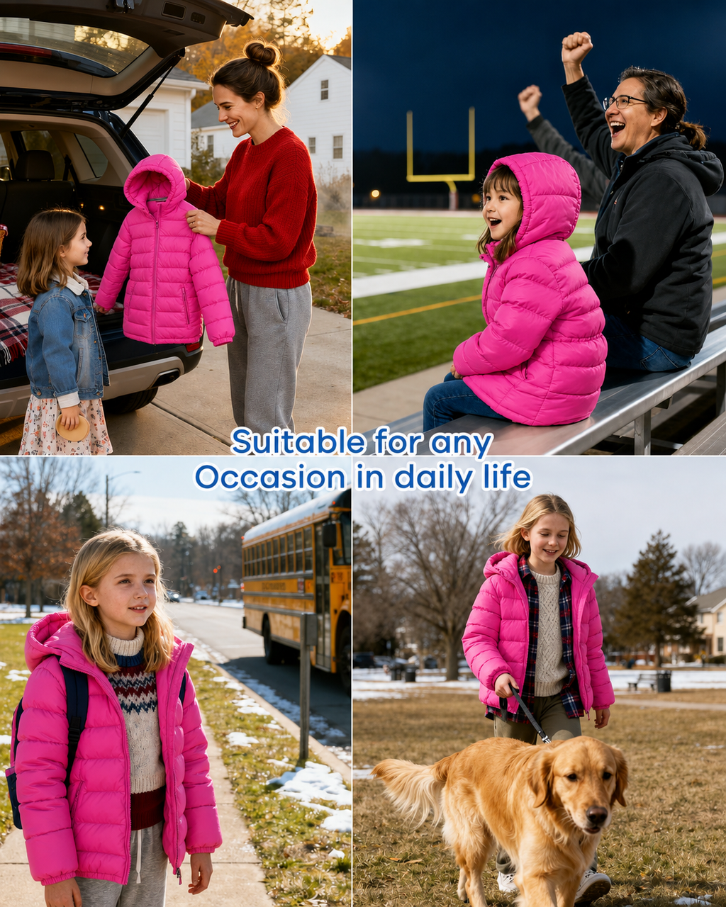 Lanbubble Girls Puffer Jacket Hooded Packable Winter Coat with Pockets Lightweight Warm Outerwear for Kids, Sizes 4-12 Years
