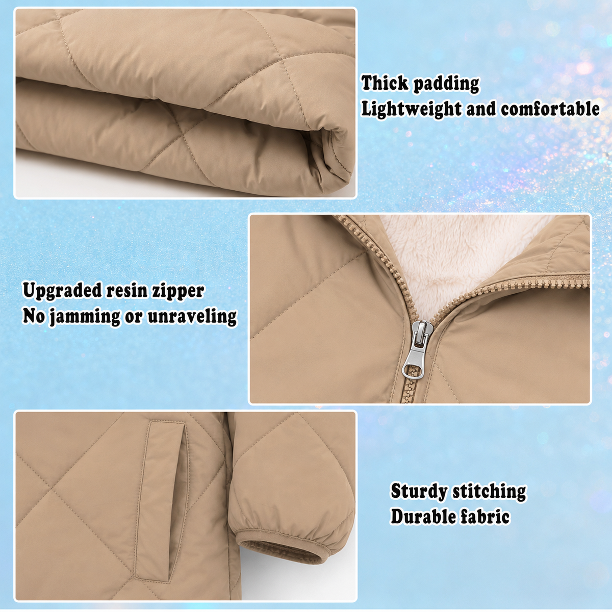 Lanbubble Girls Fleece Lined Hooded Puffer Jacket Winter Coat, Warm Outerwear with Pockets, Sizes 5-12 Years