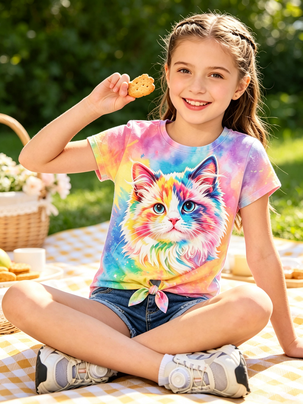 Lanbubble Girls Graphic T-Shirt Tie Dye Kids Short Sleeve Tee Shirt Tie Front Tops 7-12 Years