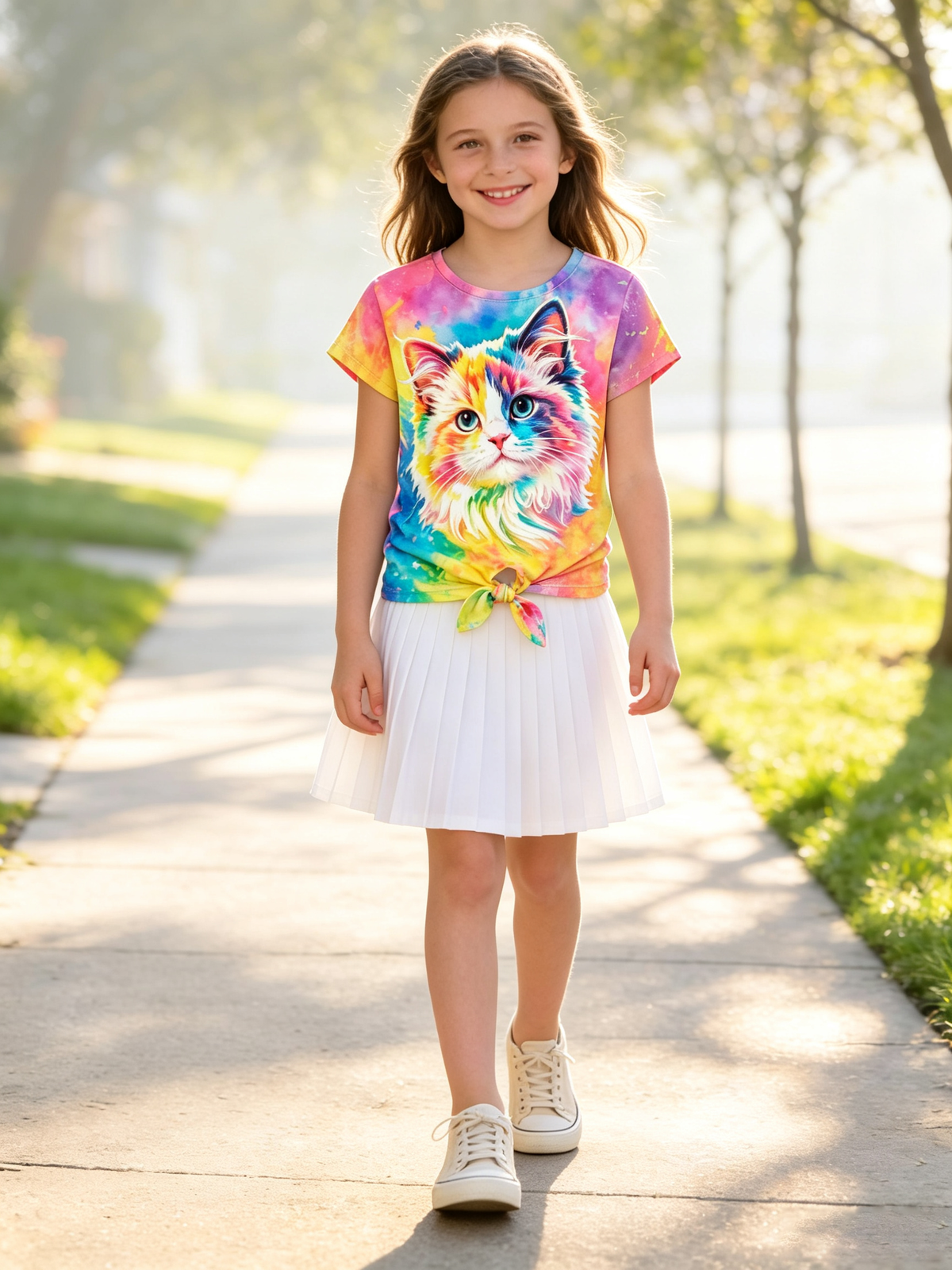 Lanbubble Girls Graphic T-Shirt Tie Dye Kids Short Sleeve Tee Shirt Tie Front Tops 7-12 Years