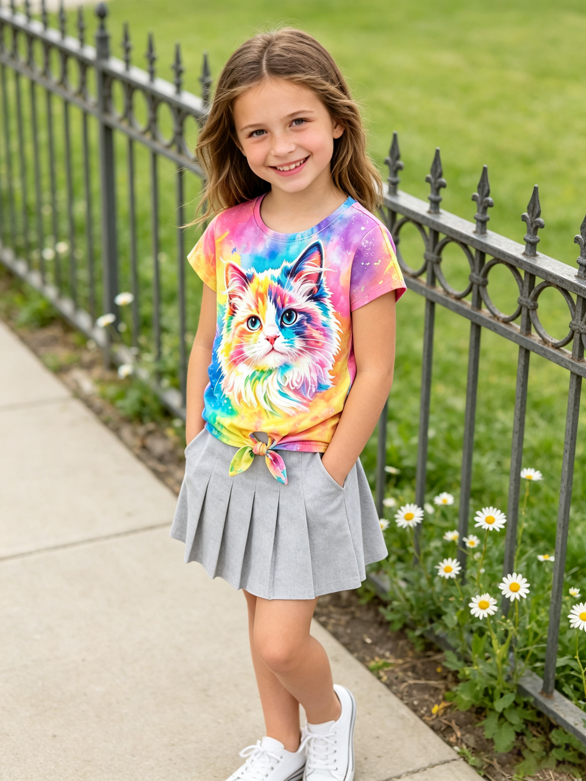 Lanbubble Girls Graphic T-Shirt Tie Dye Kids Short Sleeve Tee Shirt Tie Front Tops 7-12 Years