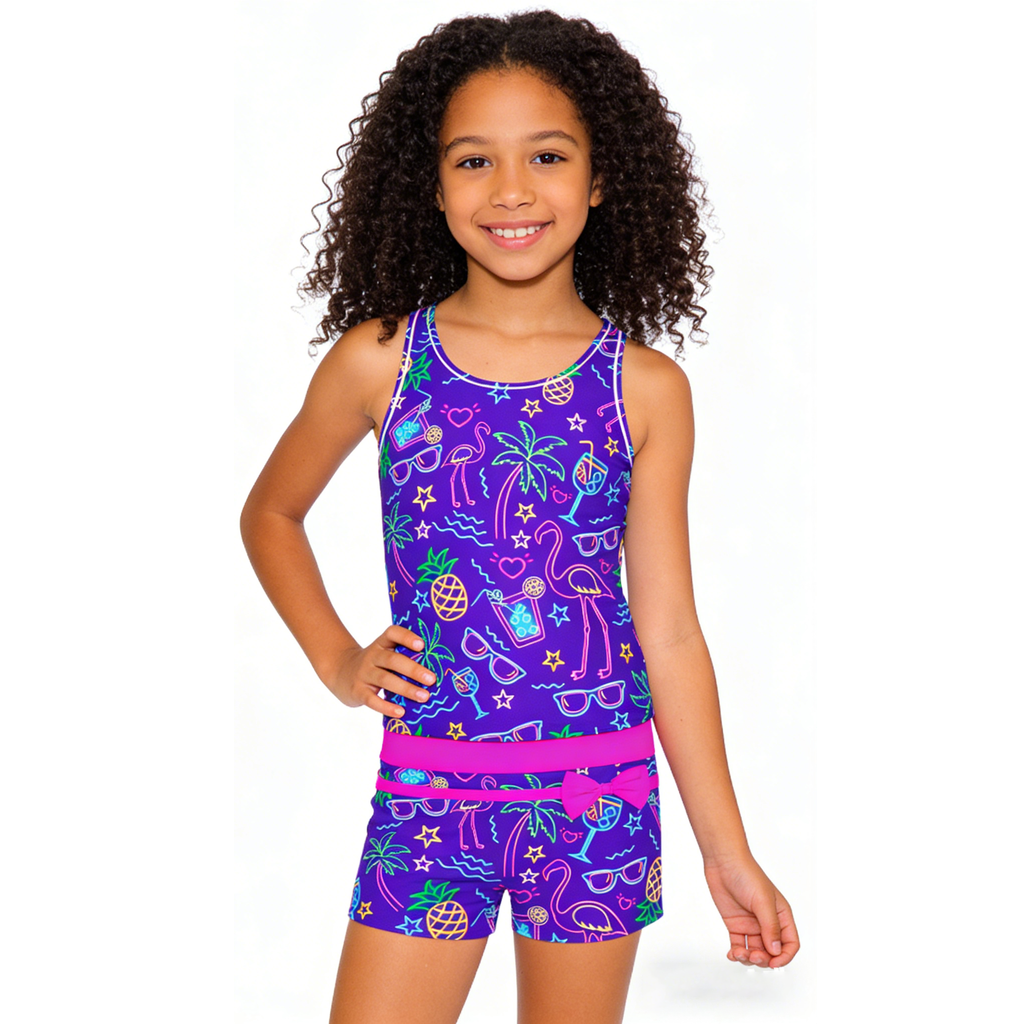 Girls Swimsuit Two Piece Set Tankini Crop Top Swim Shorts Bathing Suit Sizes 4-11Y