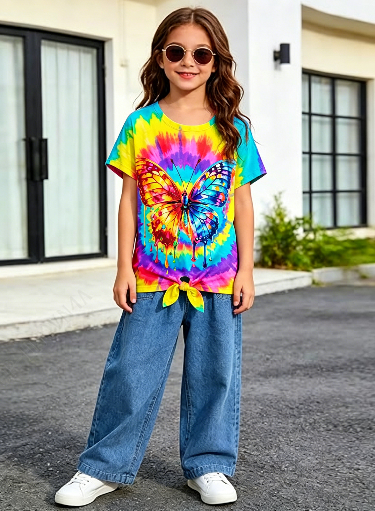 Lanbubble Girls Graphic T-Shirt Tie Dye Kids Short Sleeve Tee Shirt Tie Front Tops 7-12 Years