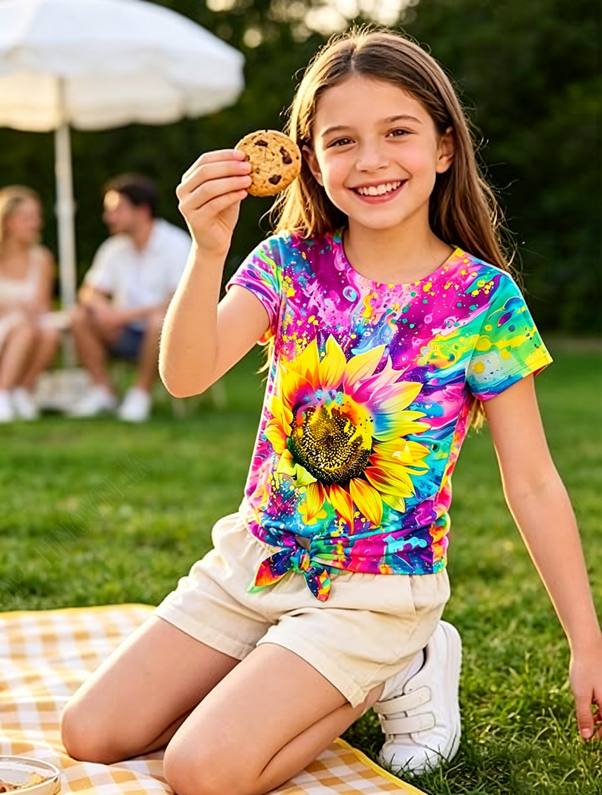 Lanbubble Girls Graphic T-Shirt Tie Dye Kids Short Sleeve Tee Shirt Tie Front Tops 7-12 Years