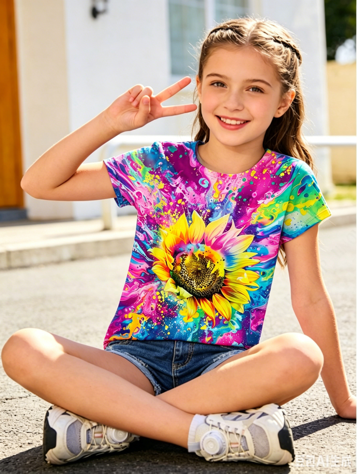 Lanbubble Girls Graphic T-Shirt Tie Dye Kids Short Sleeve Tee Shirt Tie Front Tops 7-12 Years