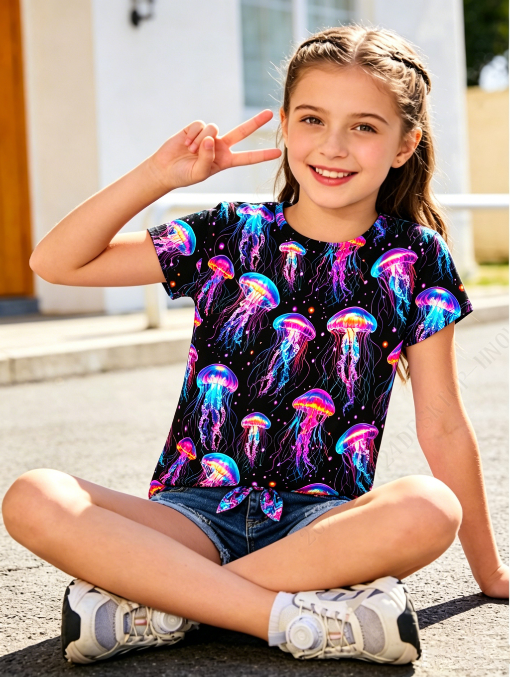 Lanbubble Girls Graphic T-Shirt Tie Dye Kids Short Sleeve Tee Shirt Tie Front Tops 7-12 Years