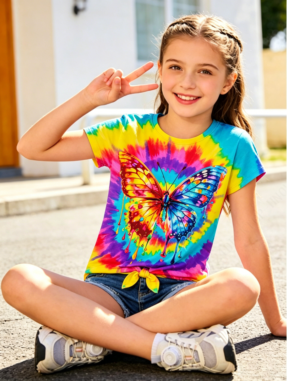 Lanbubble Girls Graphic T-Shirt Tie Dye Kids Short Sleeve Tee Shirt Tie Front Tops 7-12 Years