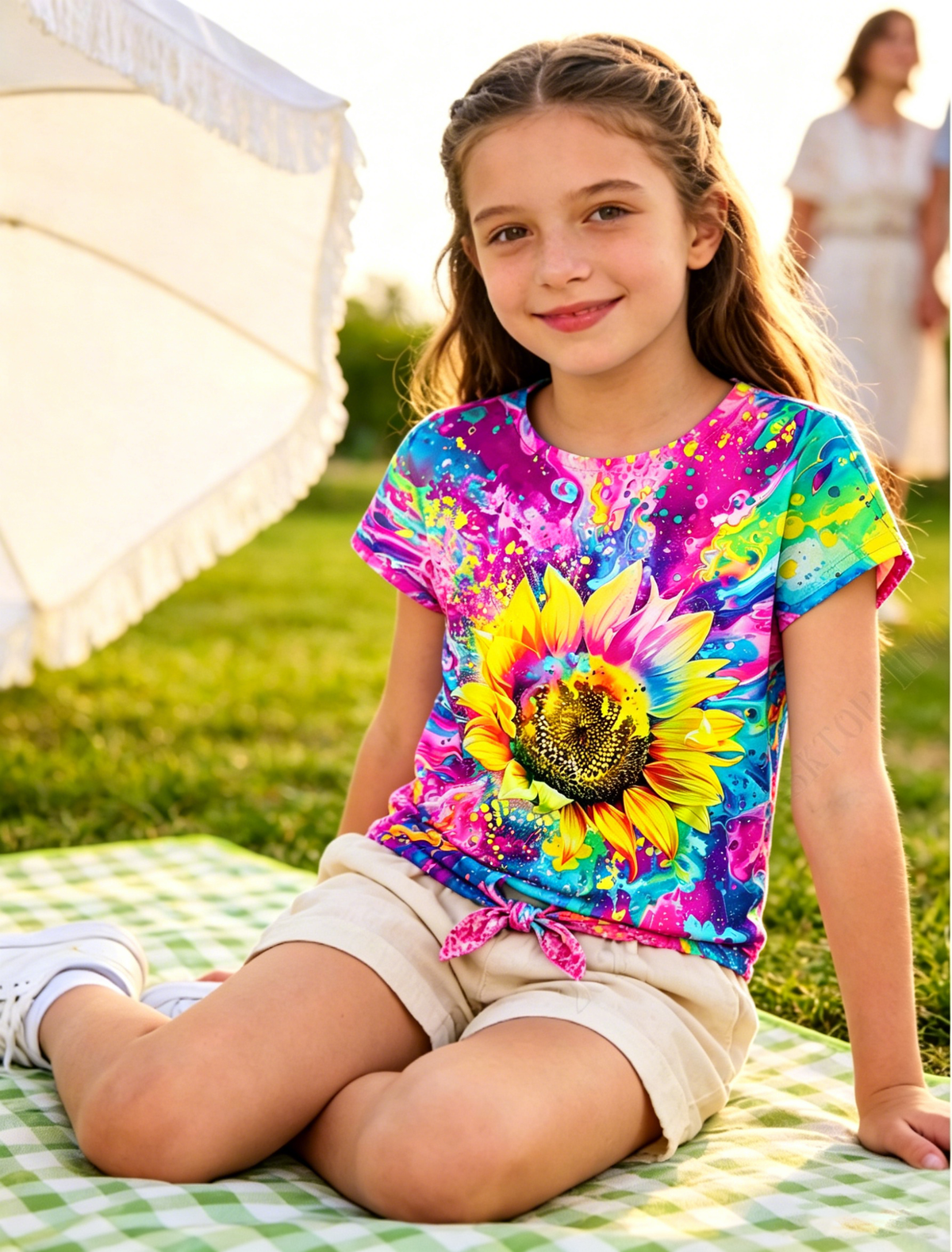 Lanbubble Girls Graphic T-Shirt Tie Dye Kids Short Sleeve Tee Shirt Tie Front Tops 7-12 Years