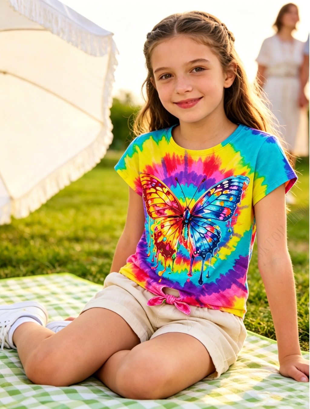 Lanbubble Girls Graphic T-Shirt Tie Dye Kids Short Sleeve Tee Shirt Tie Front Tops 7-12 Years