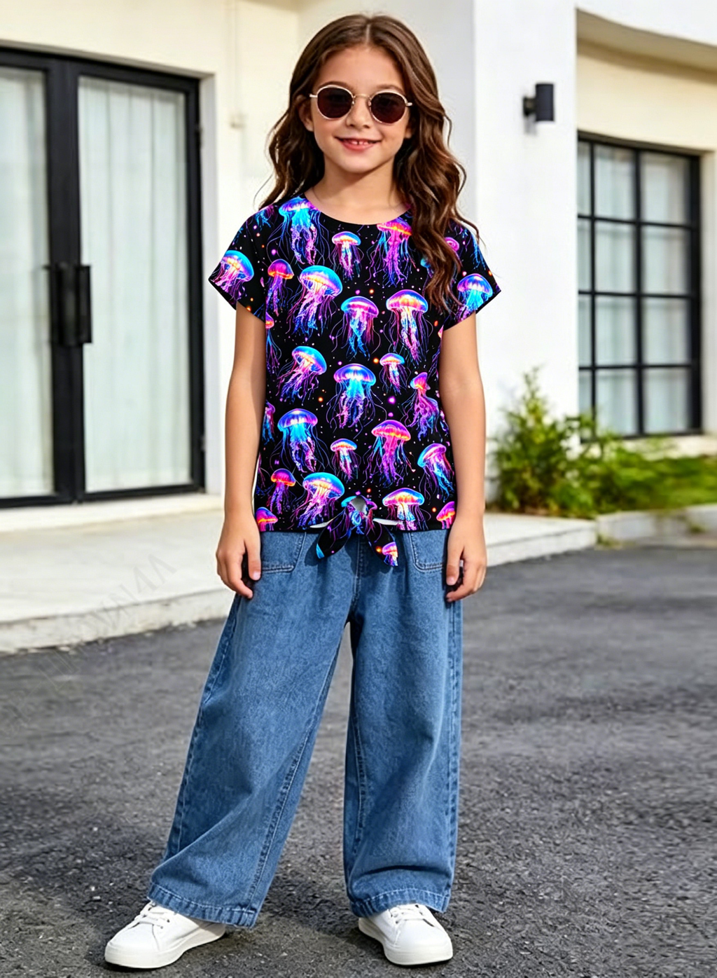 Lanbubble Girls Graphic T-Shirt Tie Dye Kids Short Sleeve Tee Shirt Tie Front Tops 7-12 Years