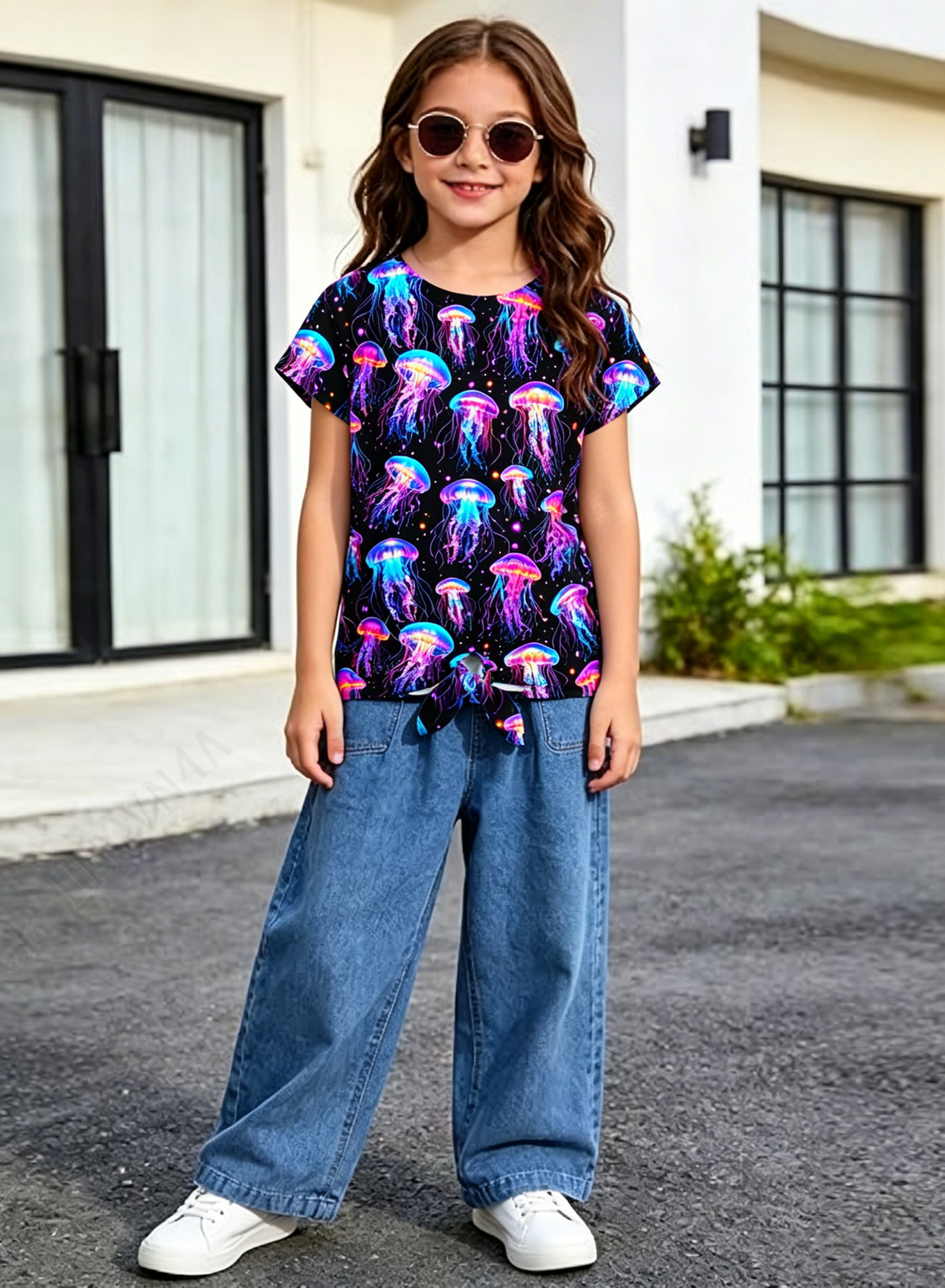 Lanbubble Girls Graphic T-Shirt Tie Dye Kids Short Sleeve Tee Shirt Tie Front Tops 7-12 Years