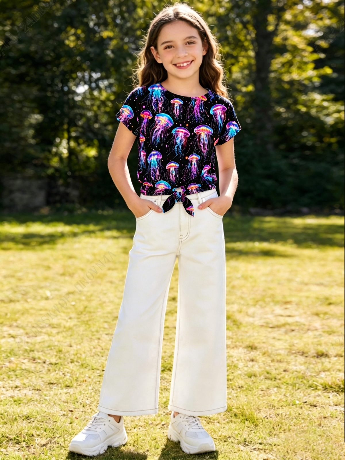 Lanbubble Girls Graphic T-Shirt Tie Dye Kids Short Sleeve Tee Shirt Tie Front Tops 7-12 Years