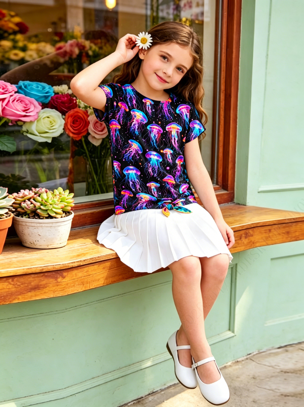 Lanbubble Girls Graphic T-Shirt Tie Dye Kids Short Sleeve Tee Shirt Tie Front Tops 7-12 Years