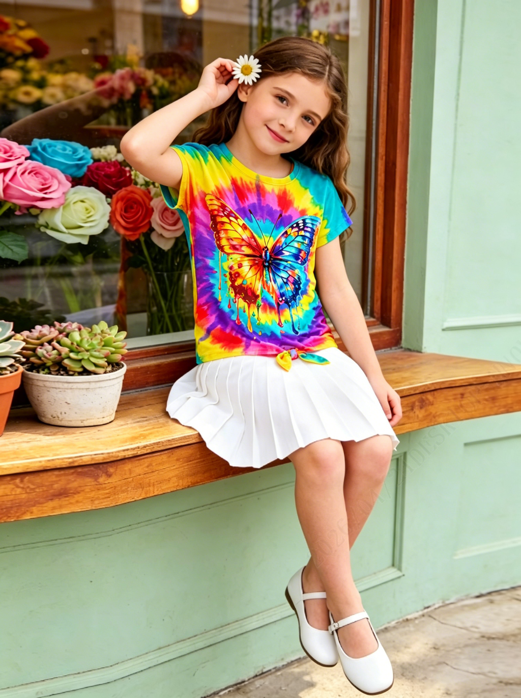 Lanbubble Girls Graphic T-Shirt Tie Dye Kids Short Sleeve Tee Shirt Tie Front Tops 7-12 Years
