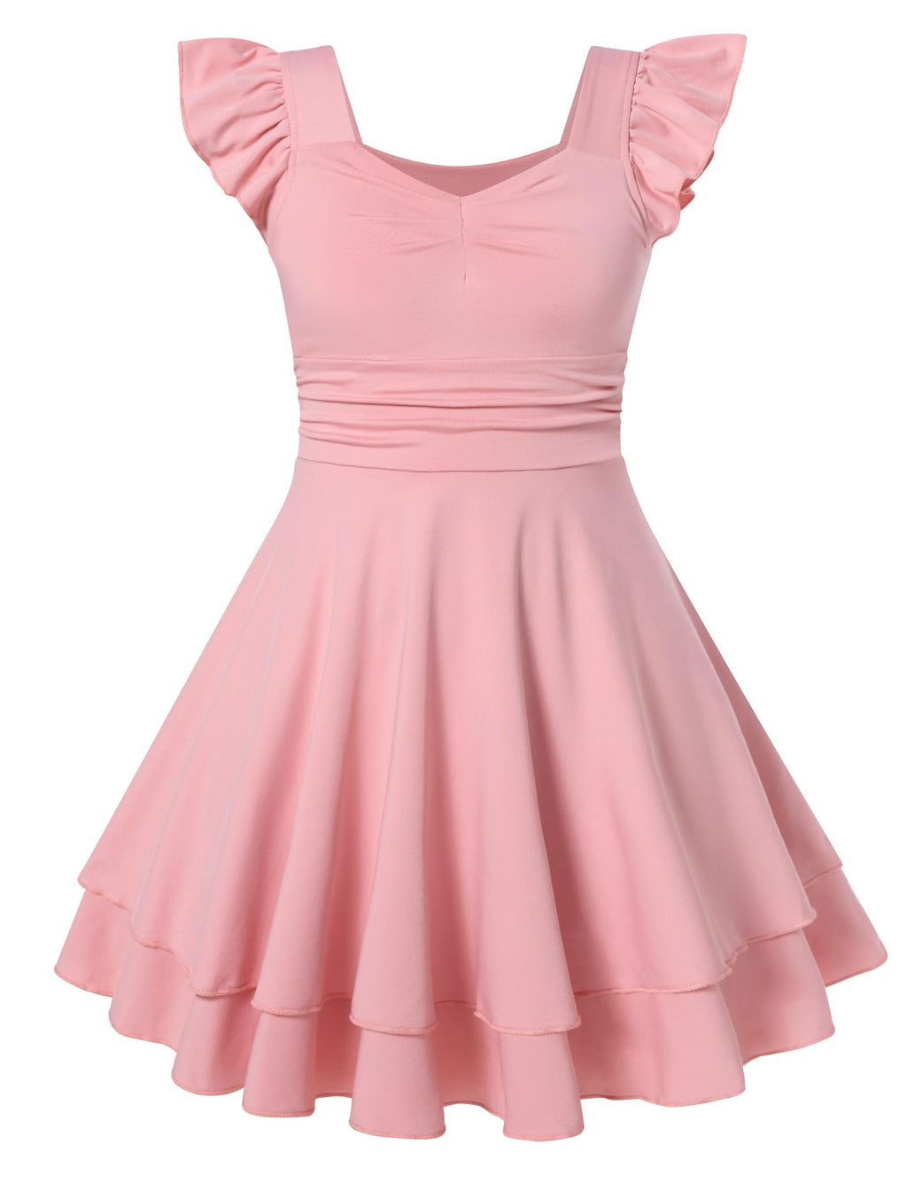 Lanbubble Girls Ruched Dresses Ruffle Sleeve Teens Tiered Swing A-line Teen Dress 8-16 Years
