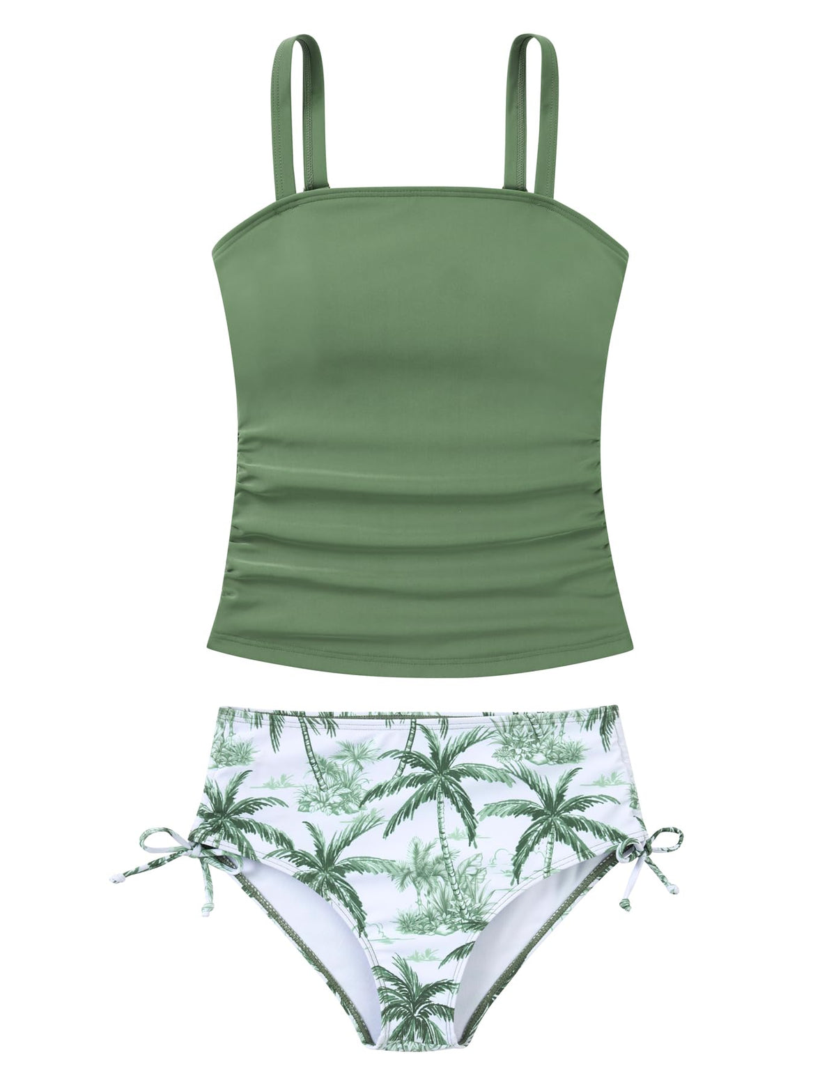 Lanbubble Girls Tankini Swimsuits for Teens 2 Piece Padded Bathing Suit Drawstring Swimwear Set 9-16T