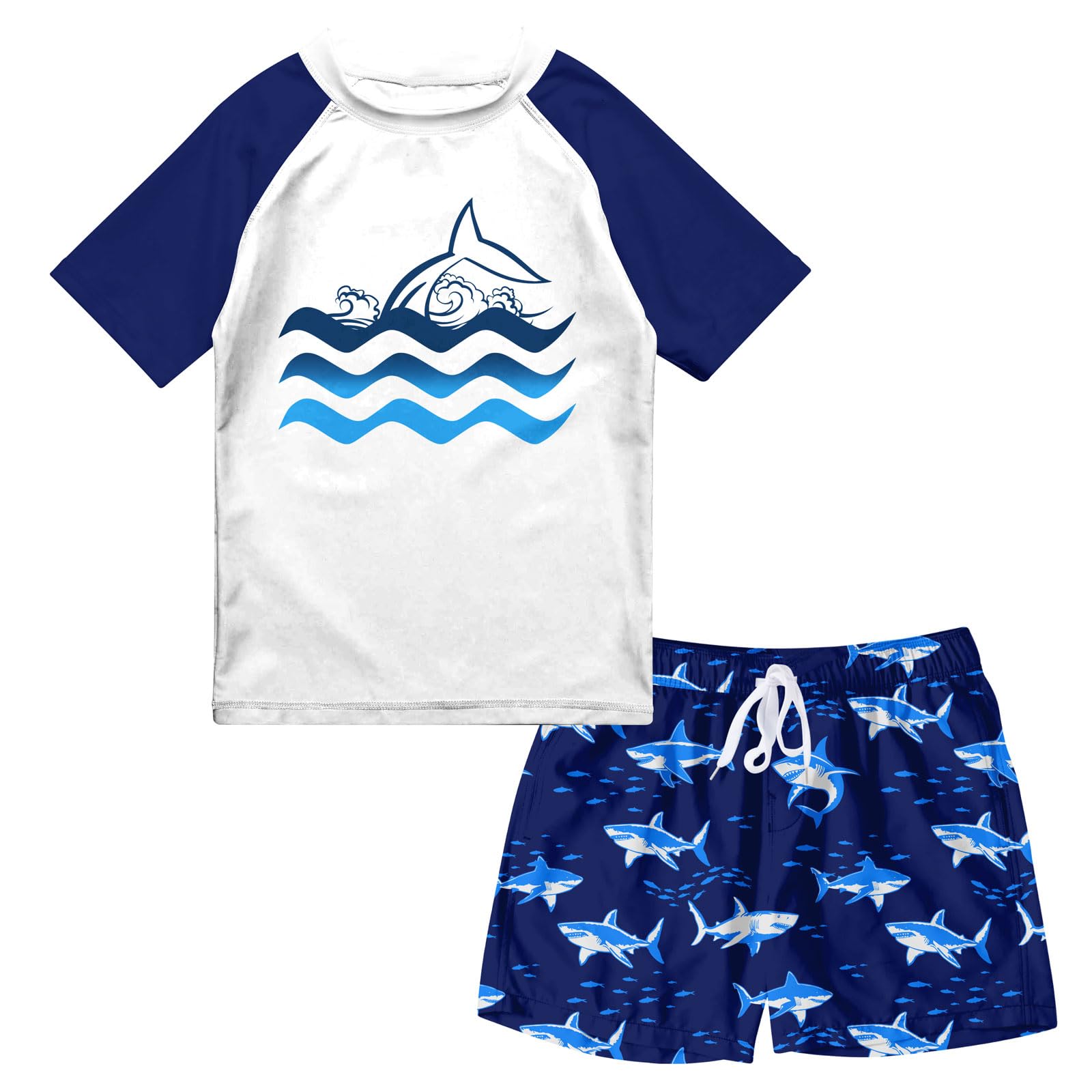 Lanbubble Toddler Boys Swimsuits Set Rash Guard Two Piece Short Sleeve Bathing Suit with Trunks 4-10 Years