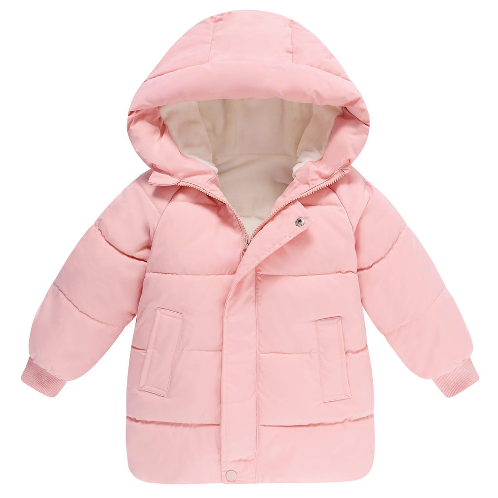 Lanbubble Little Girls Winter Coats Kids Hooded Fleece Lined Jacket Toddler Mid-Length Zip Puffer Jackets 2-6Y