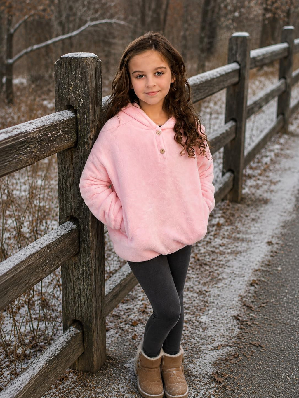 Lanbubble Girls Fuzzy Hoodie Fleece Sweaters Button Pullover Sherpa Jacket Tops for Kids 6-13Y