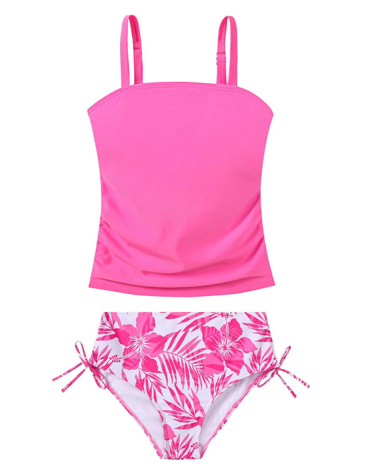Lanbubble Girls Tankini Swimsuits for Teens 2 Piece Padded Bathing Suit Drawstring Swimwear Set 9-16T