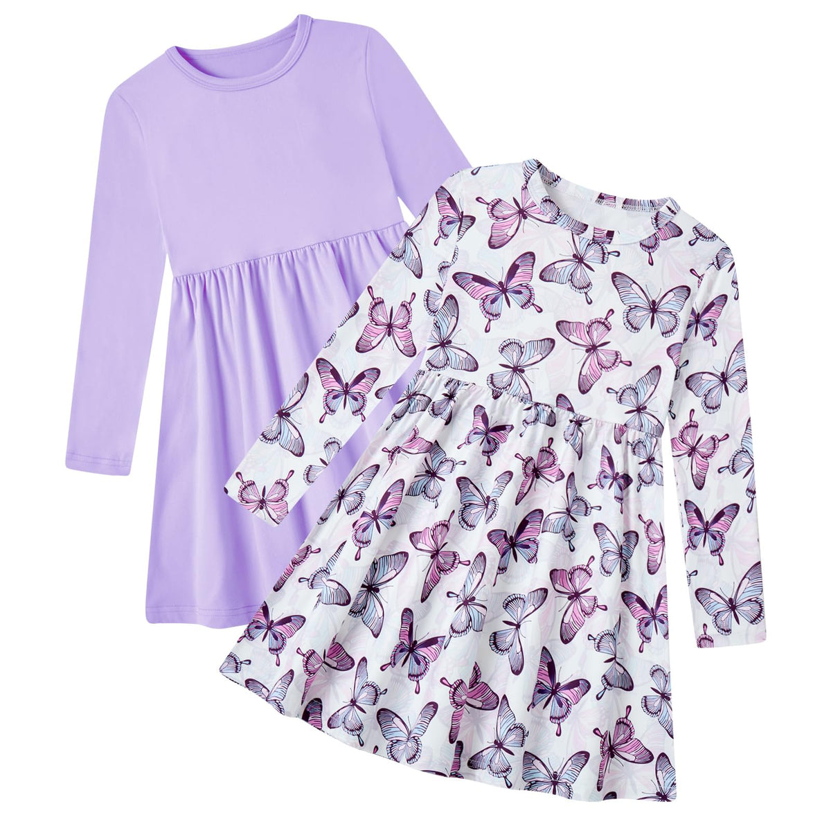Lanbubble Toddler Girls Long Sleeve Dresses 2 Pack A-Line Casual Play Dresses 2-7Y