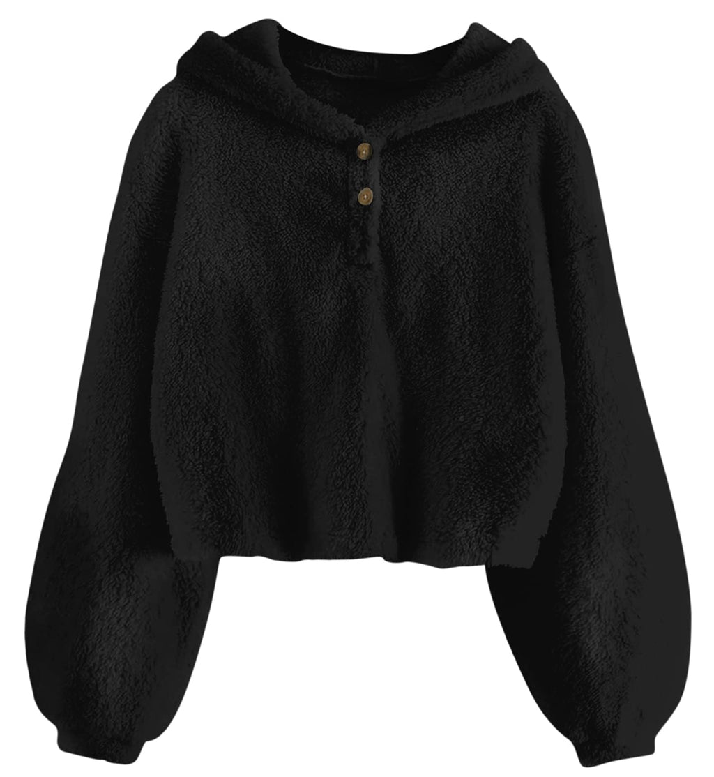 Lanbubble Girls Fuzzy Hoodie Fleece Sweaters Button Pullover Sherpa Jacket Tops for Kids 6-13Y