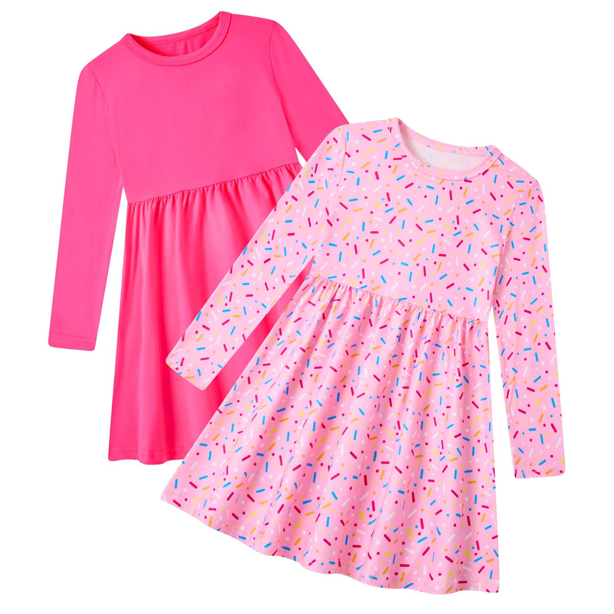 Lanbubble Toddler Girls Long Sleeve Dresses 2 Pack A-Line Casual Play Dresses 2-7Y
