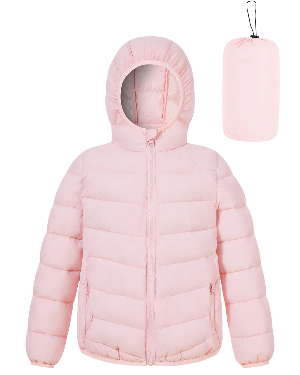 Lanbubble Girls Puffer Jacket Hooded Packable Winter Coat with Pockets Lightweight Warm Outerwear for Kids, Sizes 4-12 Years