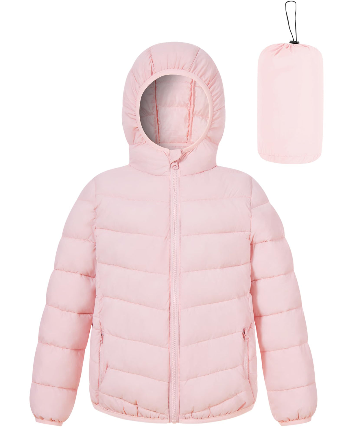 Lanbubble Girls Puffer Jacket Hooded Packable Winter Coat with Pockets Lightweight Warm Outerwear for Kids, Sizes 4-12 Years