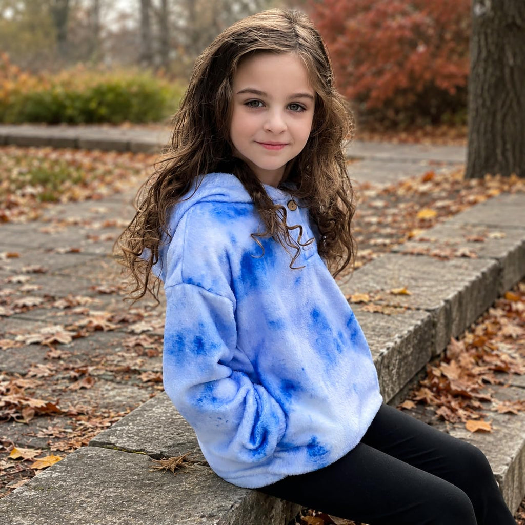 Lanbubble Girls Fuzzy Hoodie Fleece Sweaters Button Pullover Sherpa Jacket Tops for Kids 6-13Y