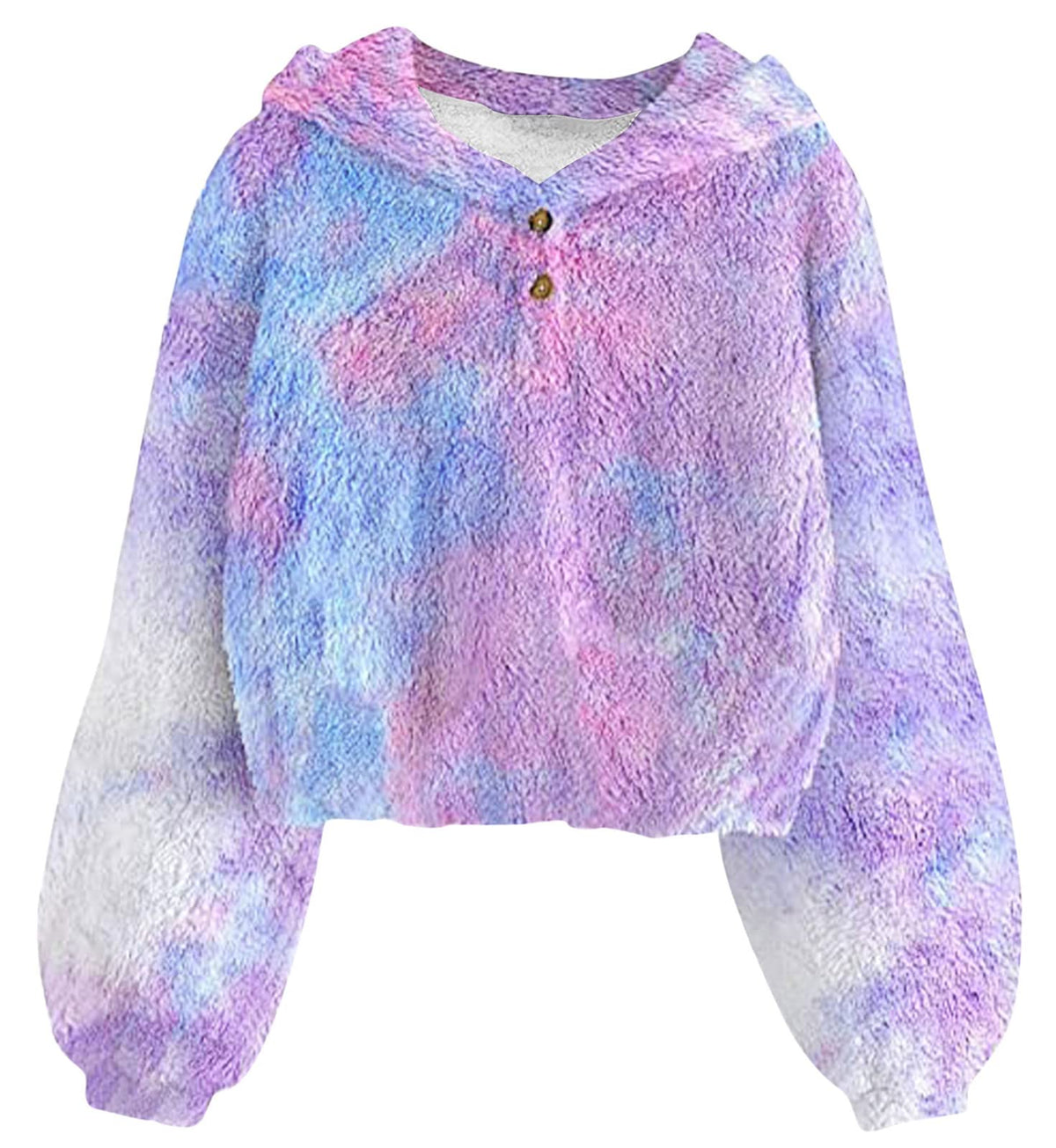 Lanbubble Girls Fuzzy Hoodie Fleece Sweaters Button Pullover Sherpa Jacket Tops for Kids 6-13Y
