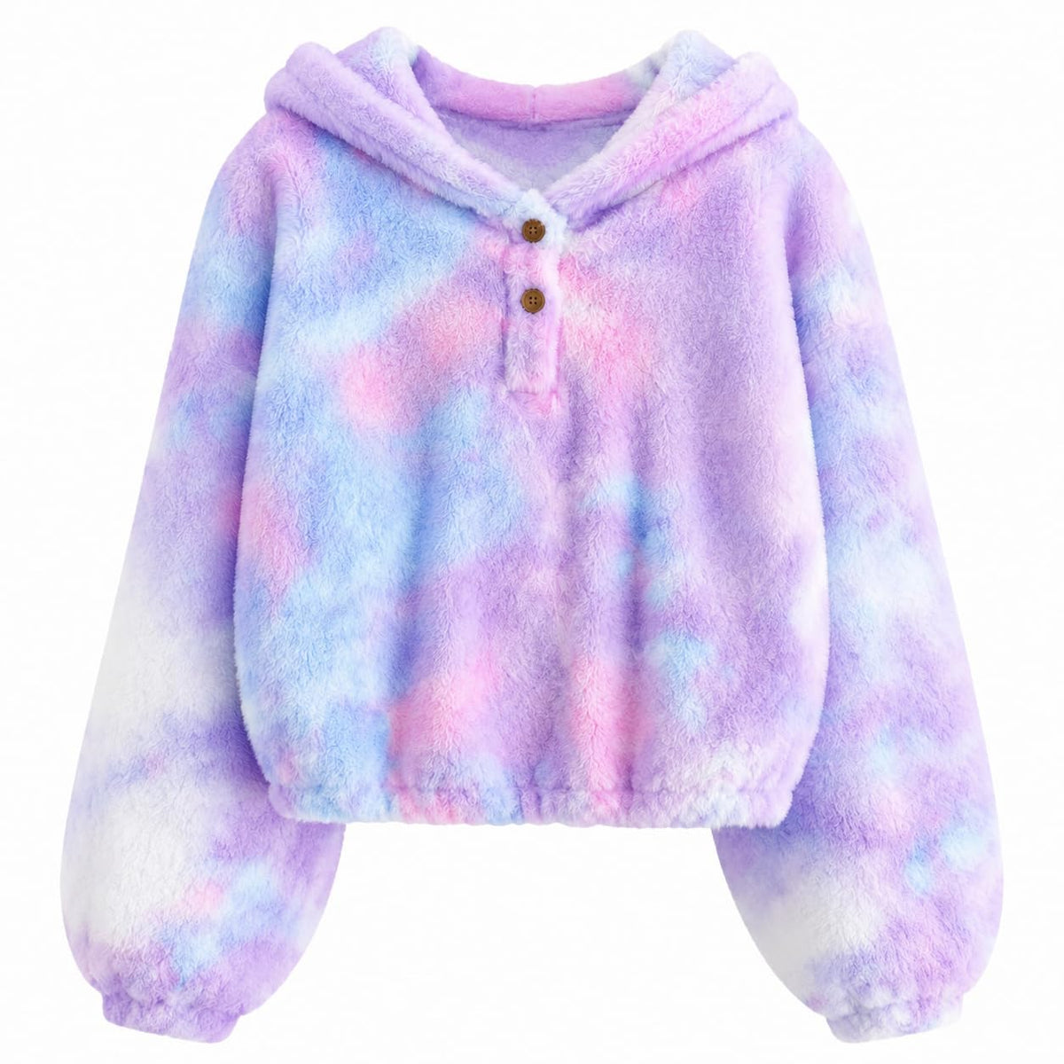 Lanbubble Girls Fuzzy Hoodie Fleece Sweaters Button Pullover Sherpa Jacket Tops for Kids 6-13Y
