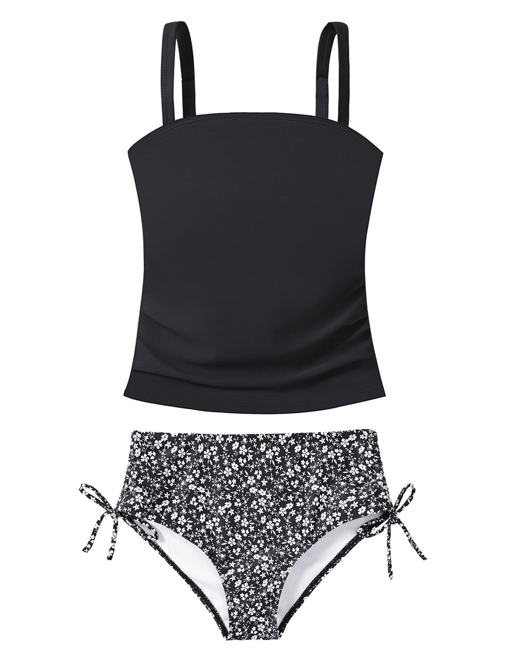 Lanbubble Girls Tankini Swimsuits for Teens 2 Piece Padded Bathing Suit Drawstring Swimwear Set 9-16T