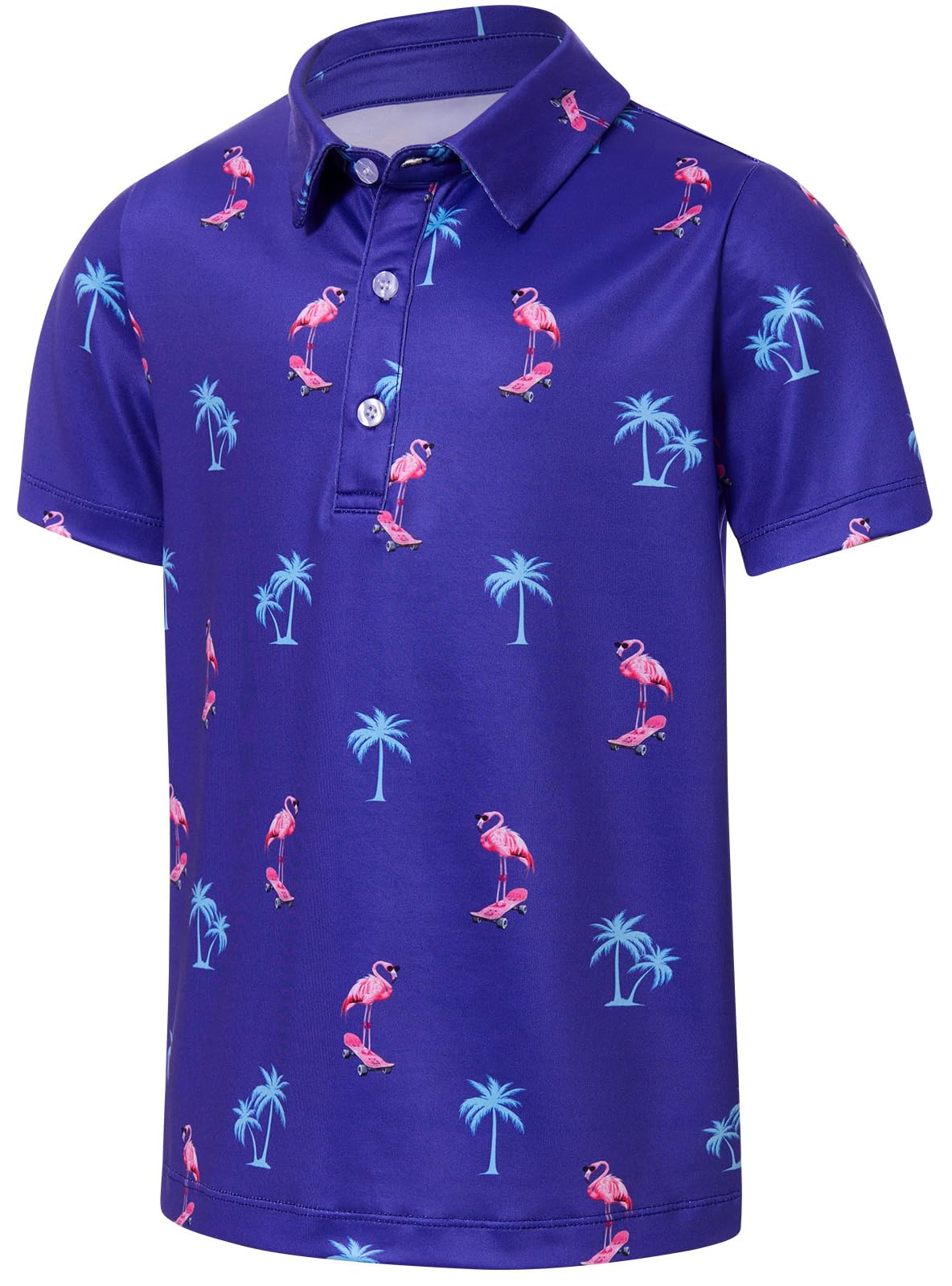 Lanbubble Big Boys Polo Shirts Collared Palm Printed Hawaiian Shirt Short Sleeve Top
