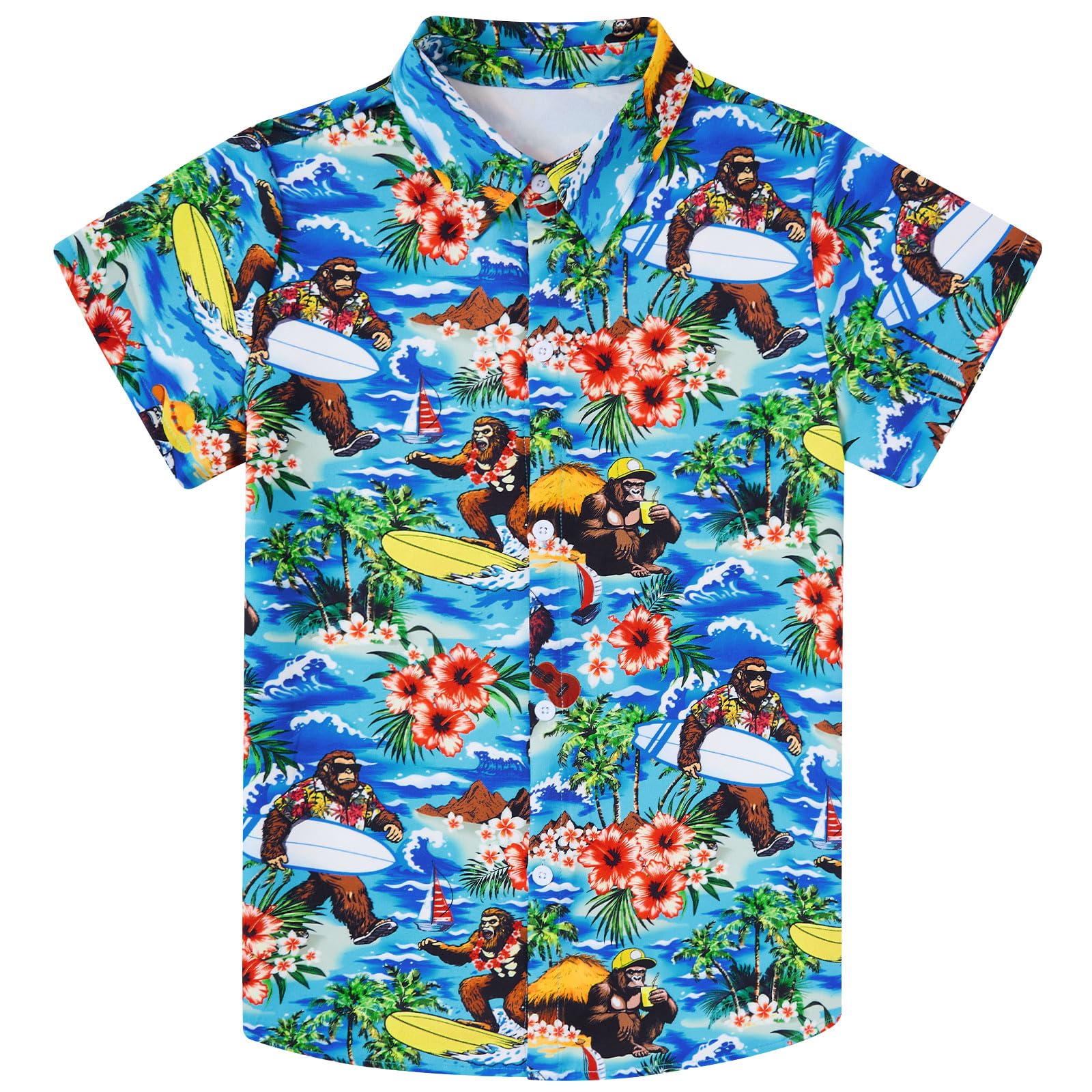 Lanbubble Boys Button Down Shirts 3D Graphic Hawaiian Aloha Short Sleeve Shirt Tops