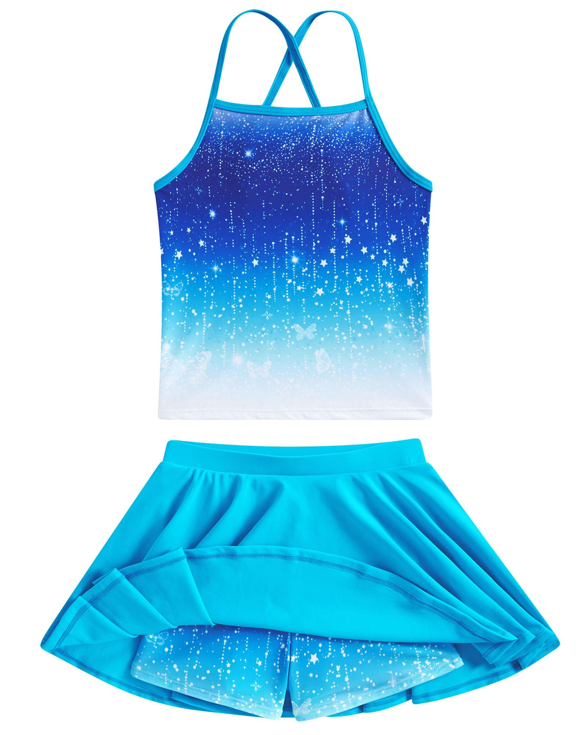 Lanbubble Girls Tankini Swimsuits Set Criss-Cross 2-Piece Bathing Suits Beach Swimwear 5-12 Years