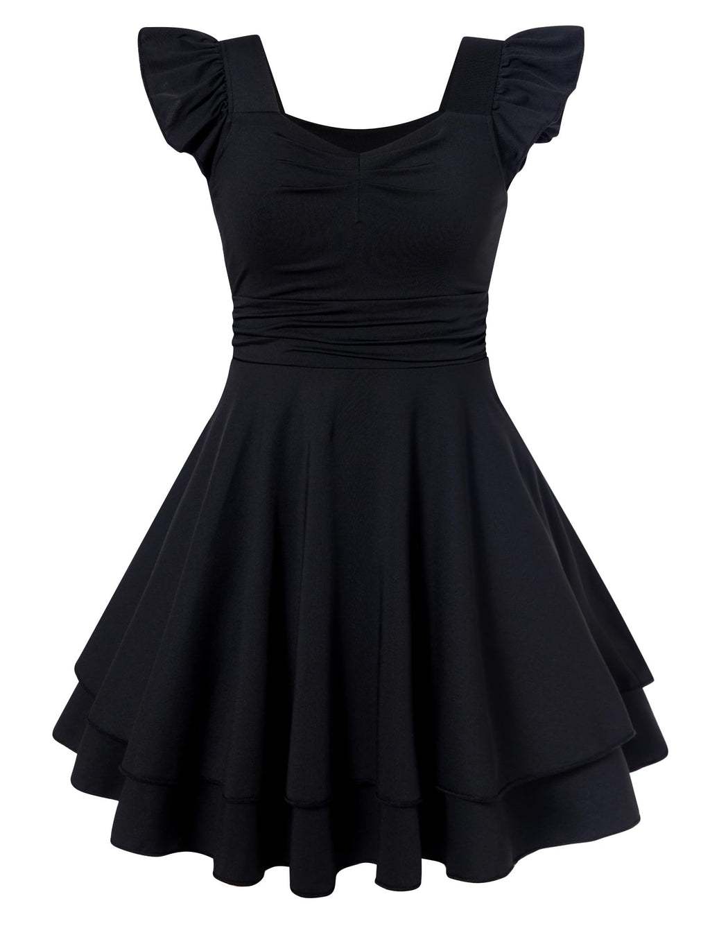 Lanbubble Girls Ruched Dresses Ruffle Sleeve Teens Tiered Swing A-line Teen Dress 8-16 Years