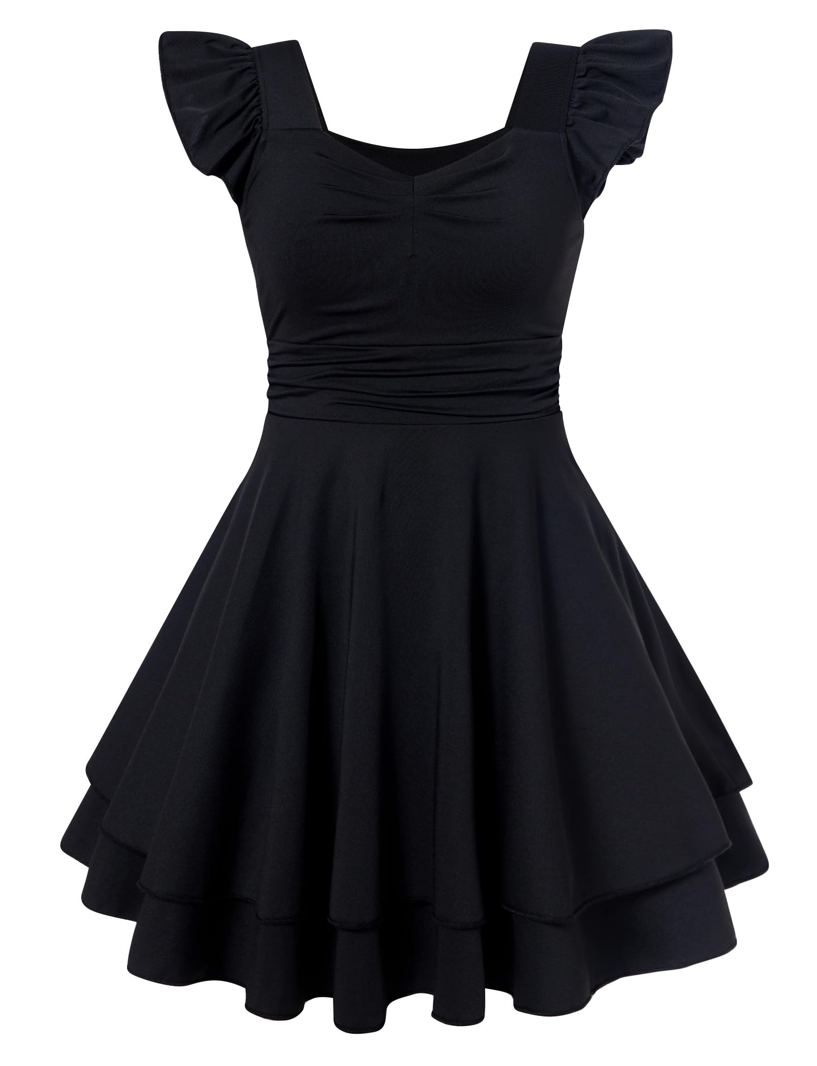 Lanbubble Girls Ruched Dresses Ruffle Sleeve Teens Tiered Swing A-line Teen Dress 8-16 Years