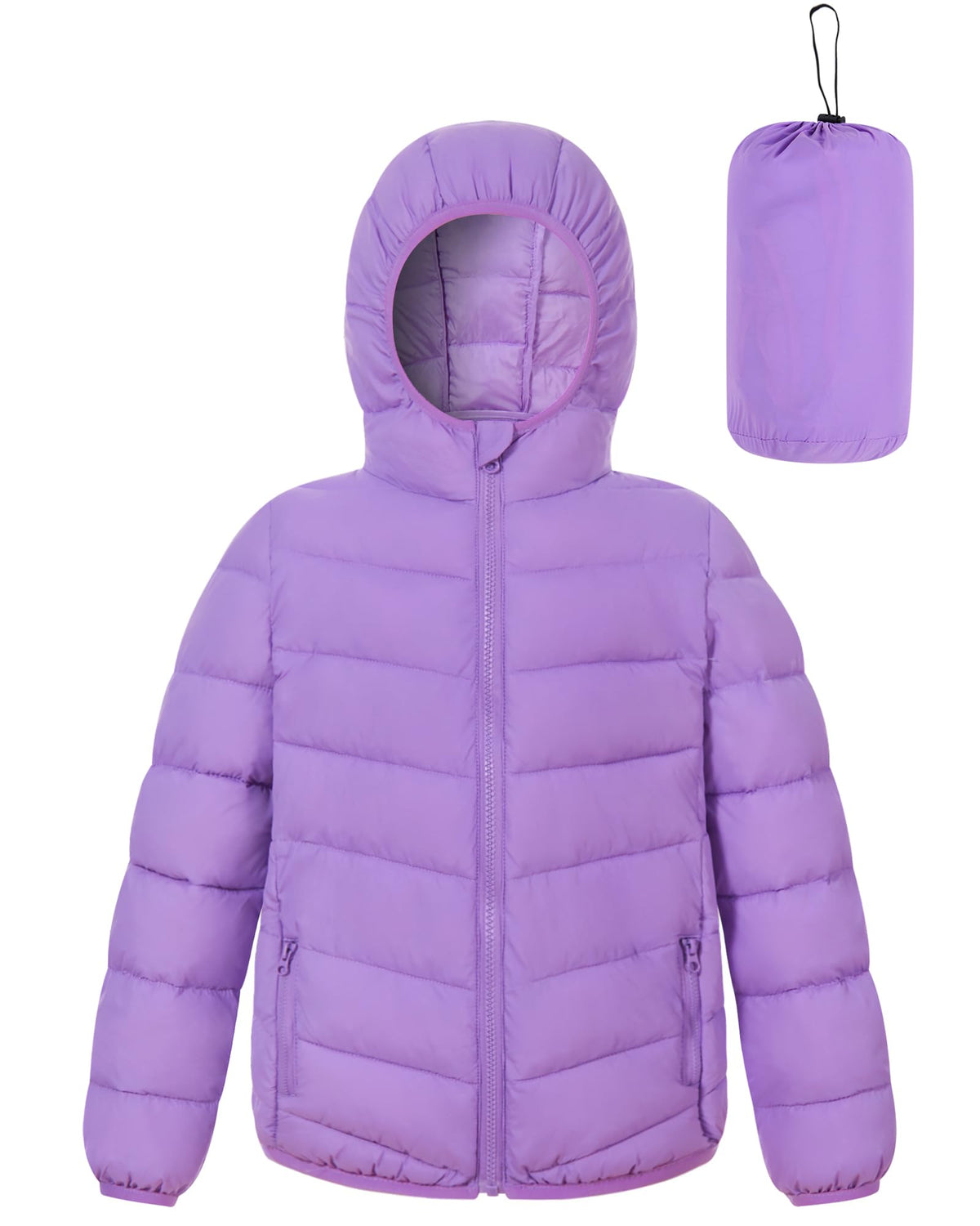 Lanbubble Girls Puffer Jacket Hooded Packable Winter Coat with Pockets Lightweight Warm Outerwear for Kids, Sizes 4-12 Years