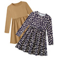 Lanbubble Toddler Girls Long Sleeve Dresses 2 Pack A-Line Casual Play Dresses 2-7Y