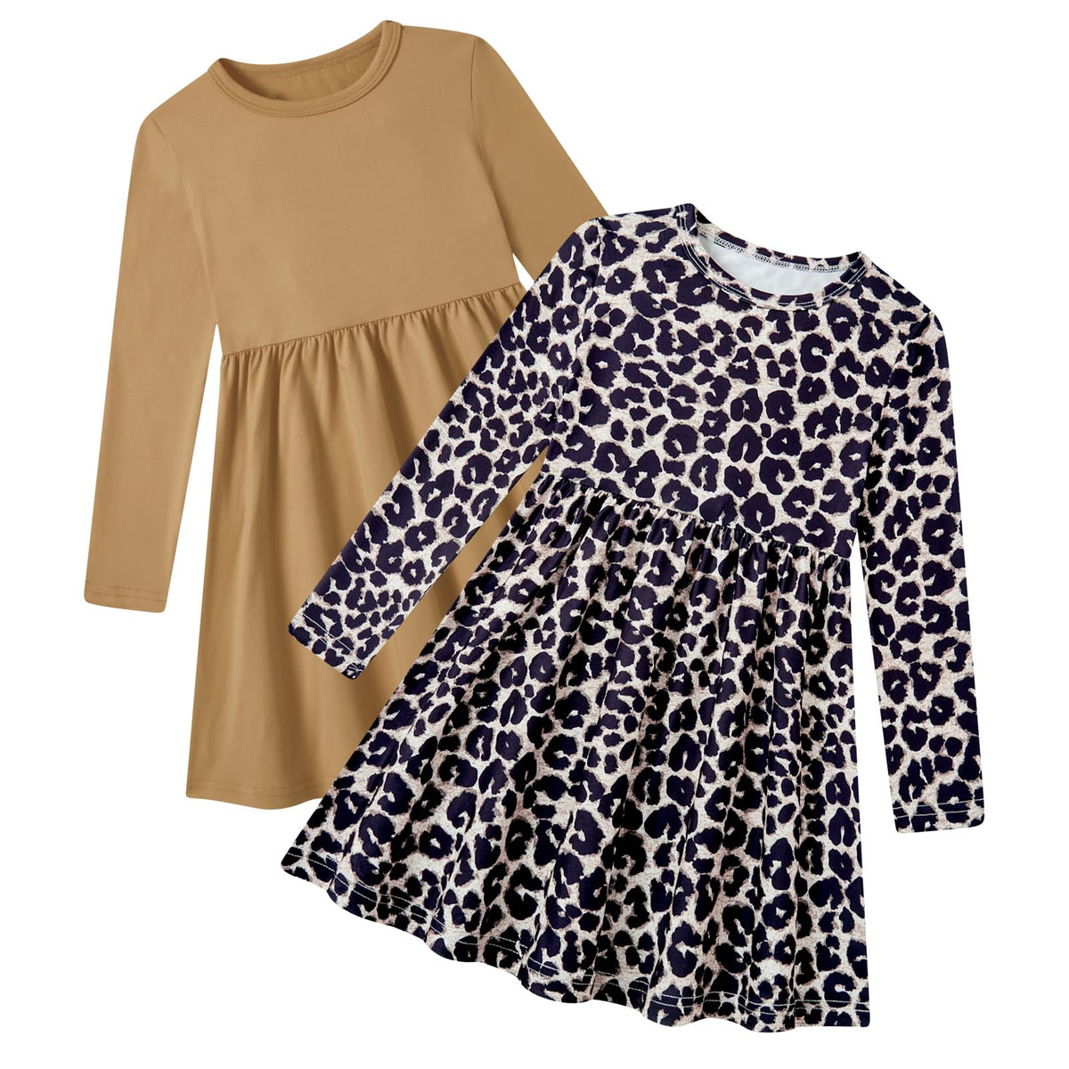 Lanbubble Toddler Girls Long Sleeve Dresses 2 Pack A-Line Casual Play Dresses 2-7Y