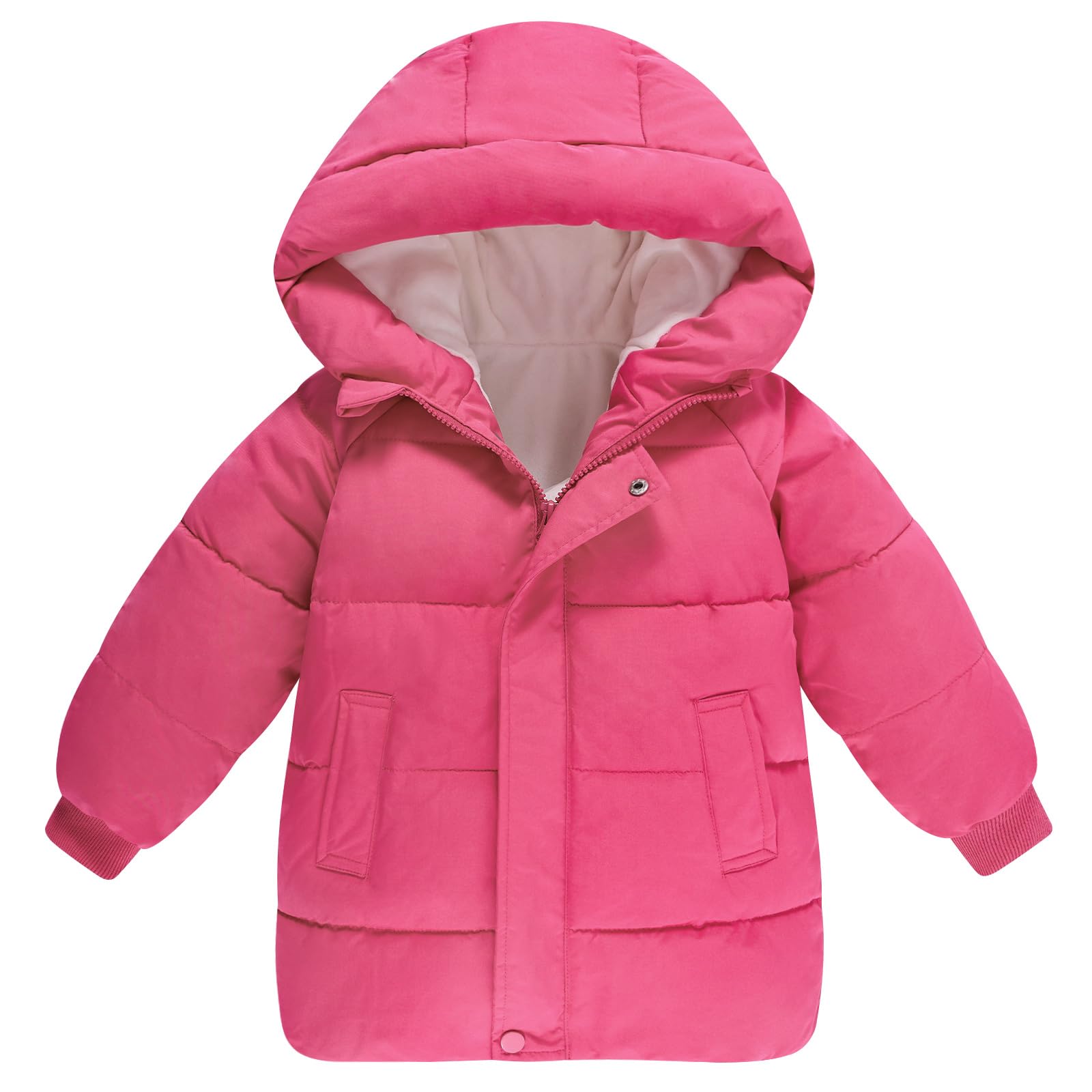 Lanbubble Little Girls Winter Coats Kids Hooded Fleece Lined Jacket Toddler Mid-Length Zip Puffer Jackets 2-6Y