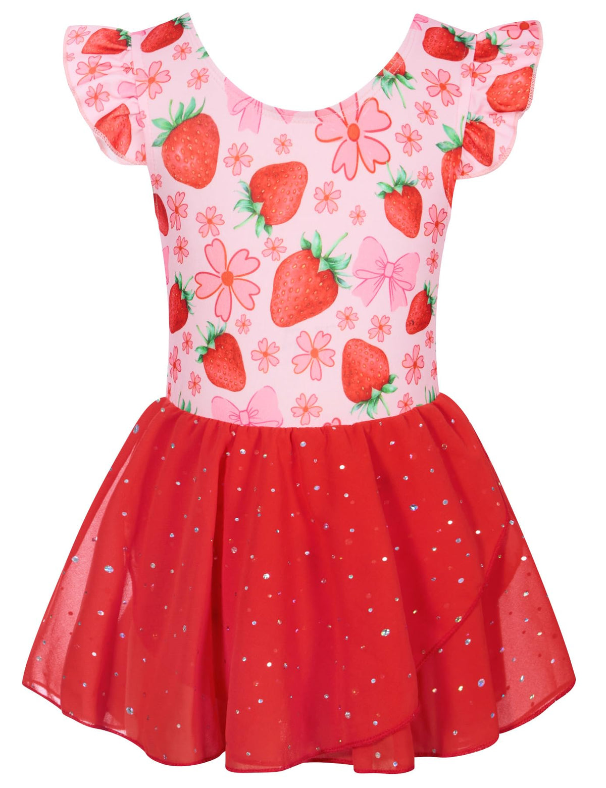 Lanbubble Toddler Ballet Leotards For Girls Dance Leotards With Shiny Tutu Skirt Ruffle Sleeve 3-7 Years
